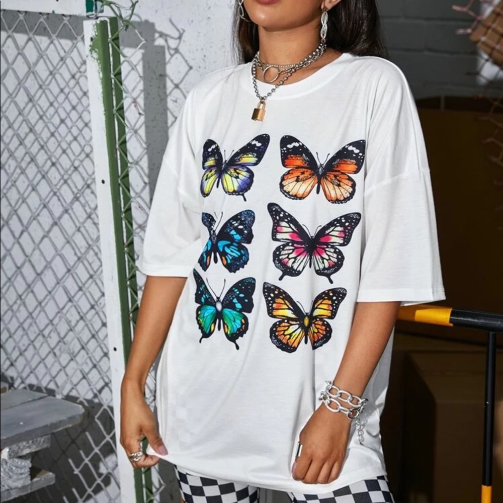 Shein Butterfly Print Oversized T Shirt